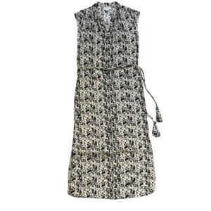 NWOT Charlotte Brody Midi Dress Womens Small Black Blue Silk Tassel Belt V-Neck